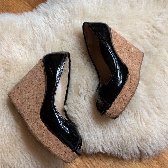 Jimmy Choo💕Patent Black Cork Wedge Pump 9.5 - Picture 3 of 8